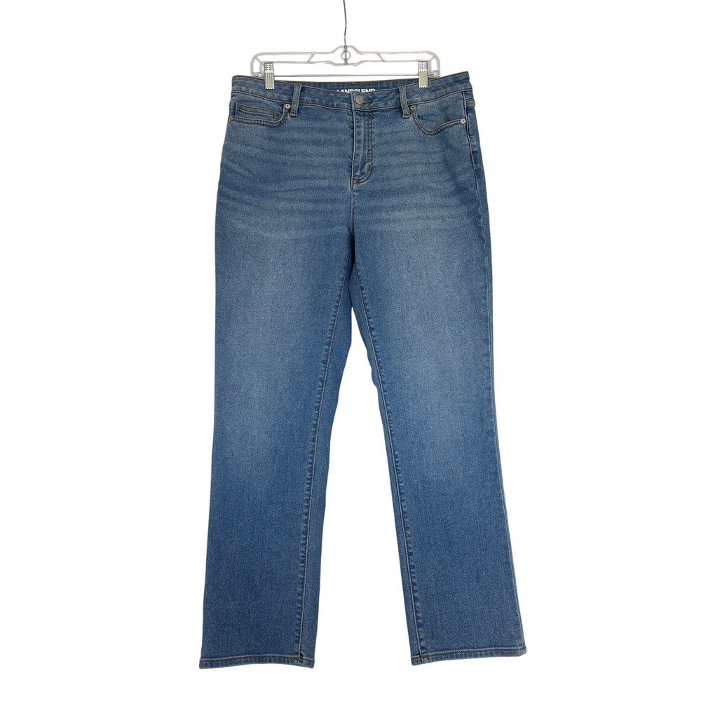 Lands End Womens 14 Medium Wash Straight Leg Stretch Denim Jeans Blue 528789